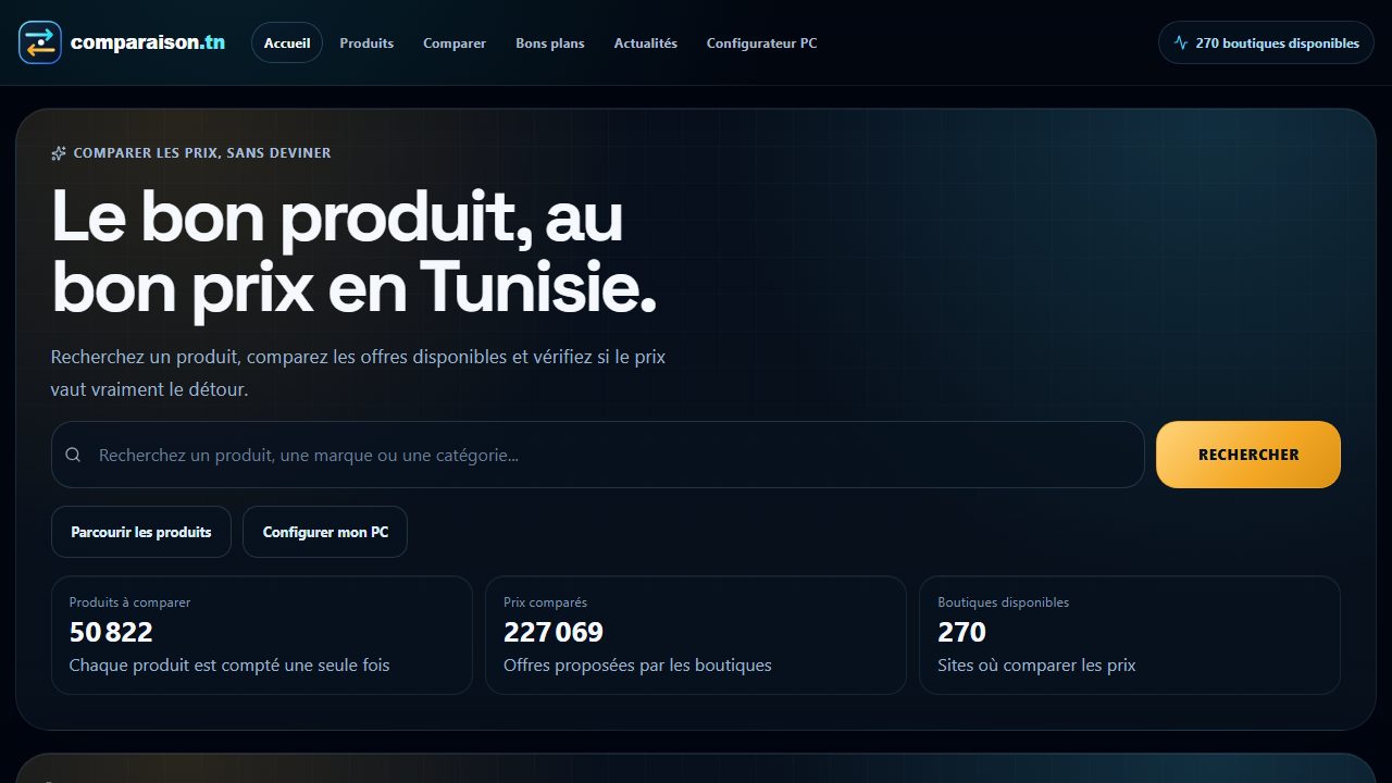 Comparaison.tn product comparison home page