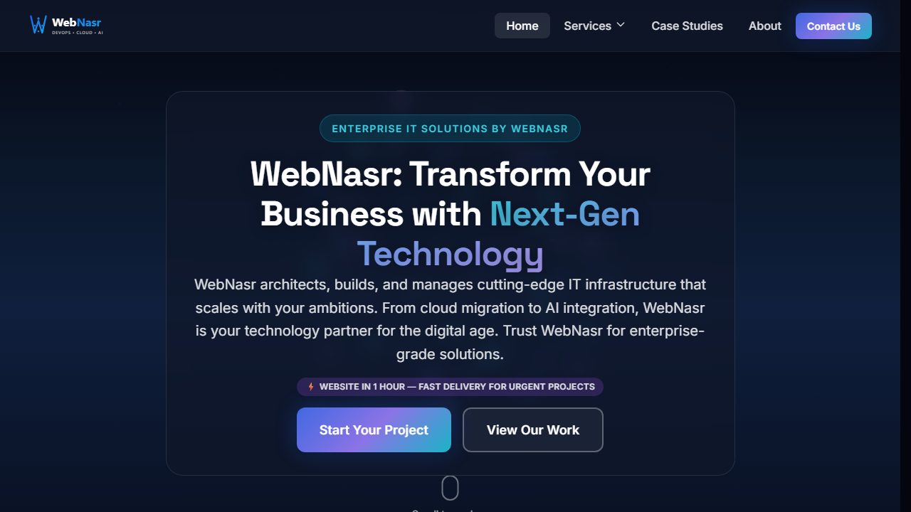 WebNasr enterprise IT services home page